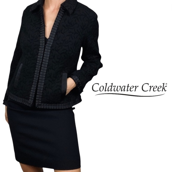Coldwater Creek Black Brocade Shimmer Embroidered Evening Blazer Jacket - Large - Picture 1 of 13
